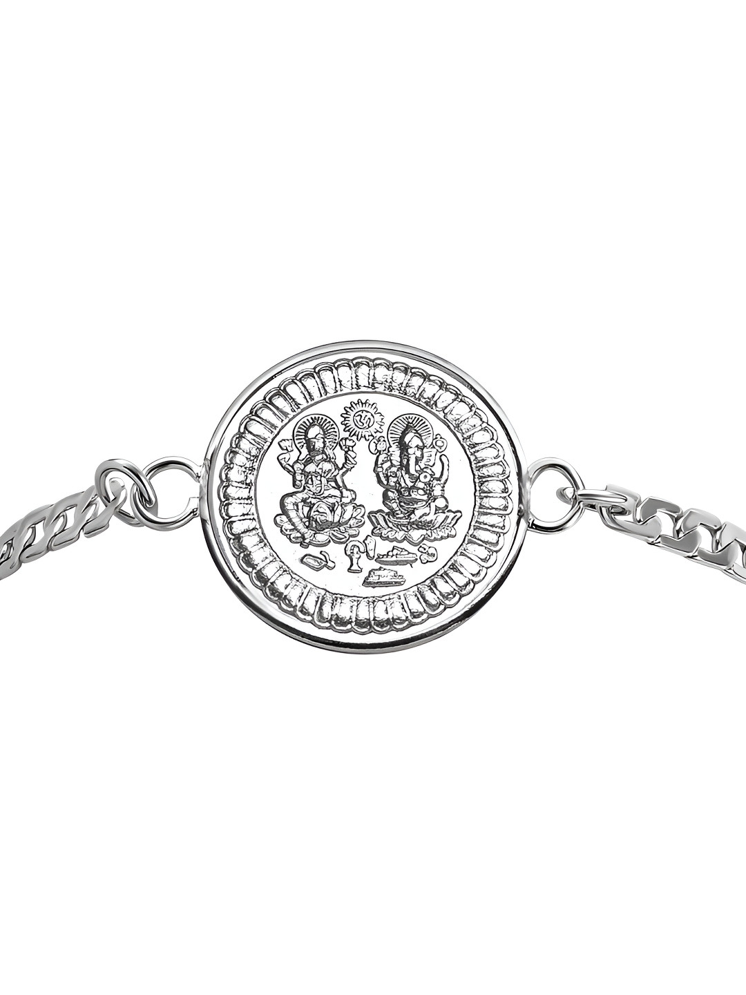 Pray Everyday Unisex Silver-Plated Lakshmi Ganesh Ji Link Bracelet