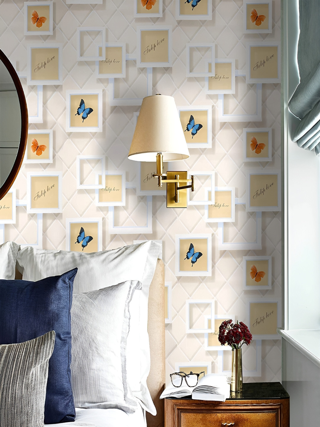 Univocean Beige & White Butterfly Self Adhesive Waterproof Removable 3D Wallpaper