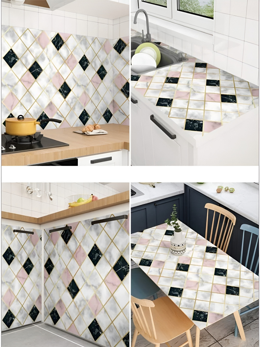 Univocean Pink & Grey Geometric Self Adhesive Waterproof Removable 3D Wallpaper