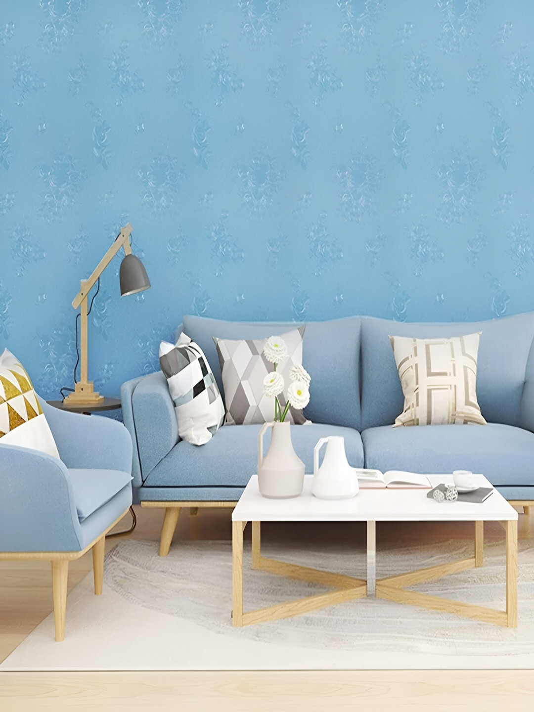 Univocean Blue Floral and Botanical Self Adhesive Waterproof Removable 3D-Wallpaper