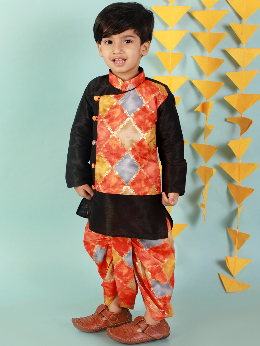 KID1 Boys Checked Kurta With Dhoti Pants