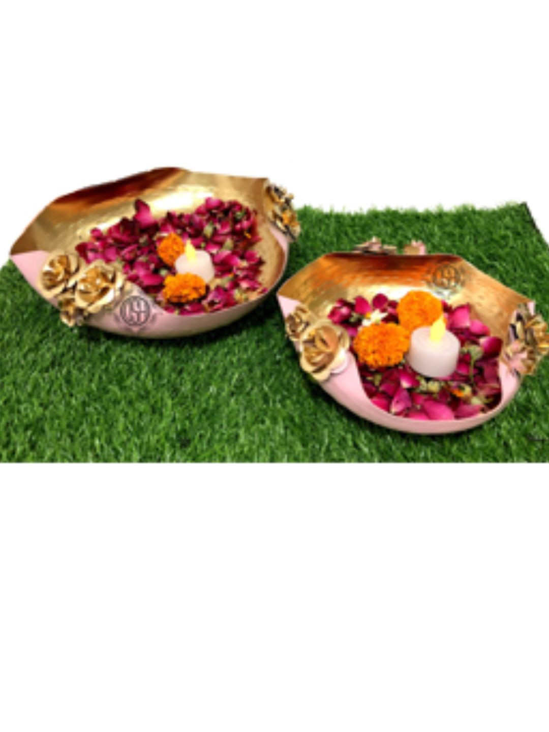 DSH Crafting Your Curiosity Pink 2 Pieces Attached Floral Motifs Decorative Bowls