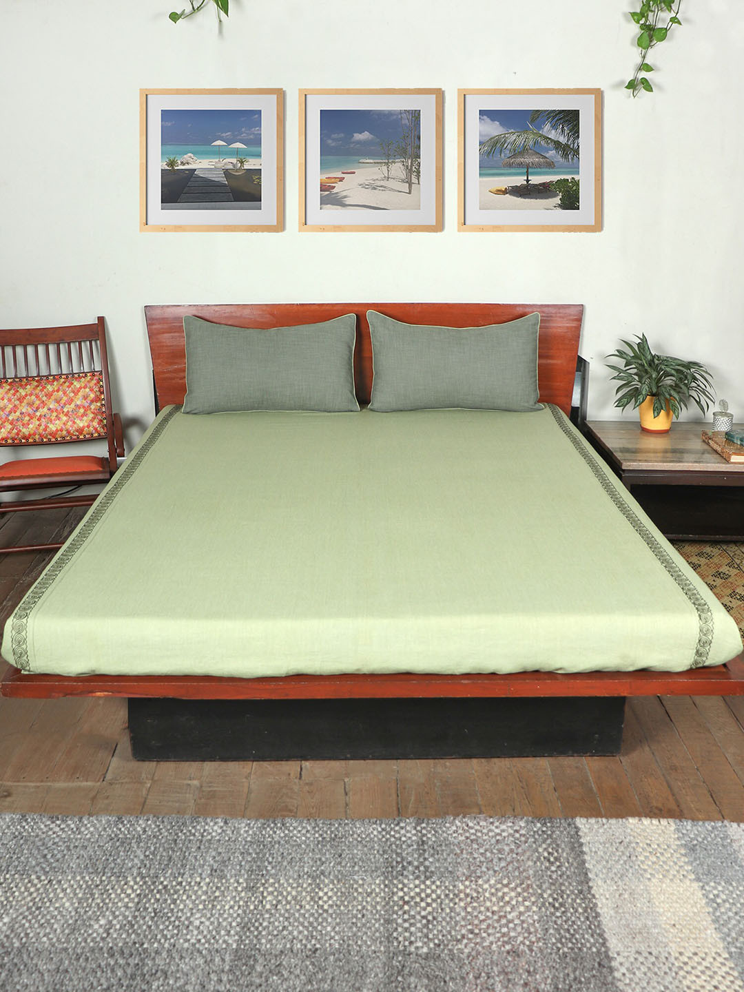 ZEBA Green 500TC Double Queen Bed Cover With 2 Pillow Covers