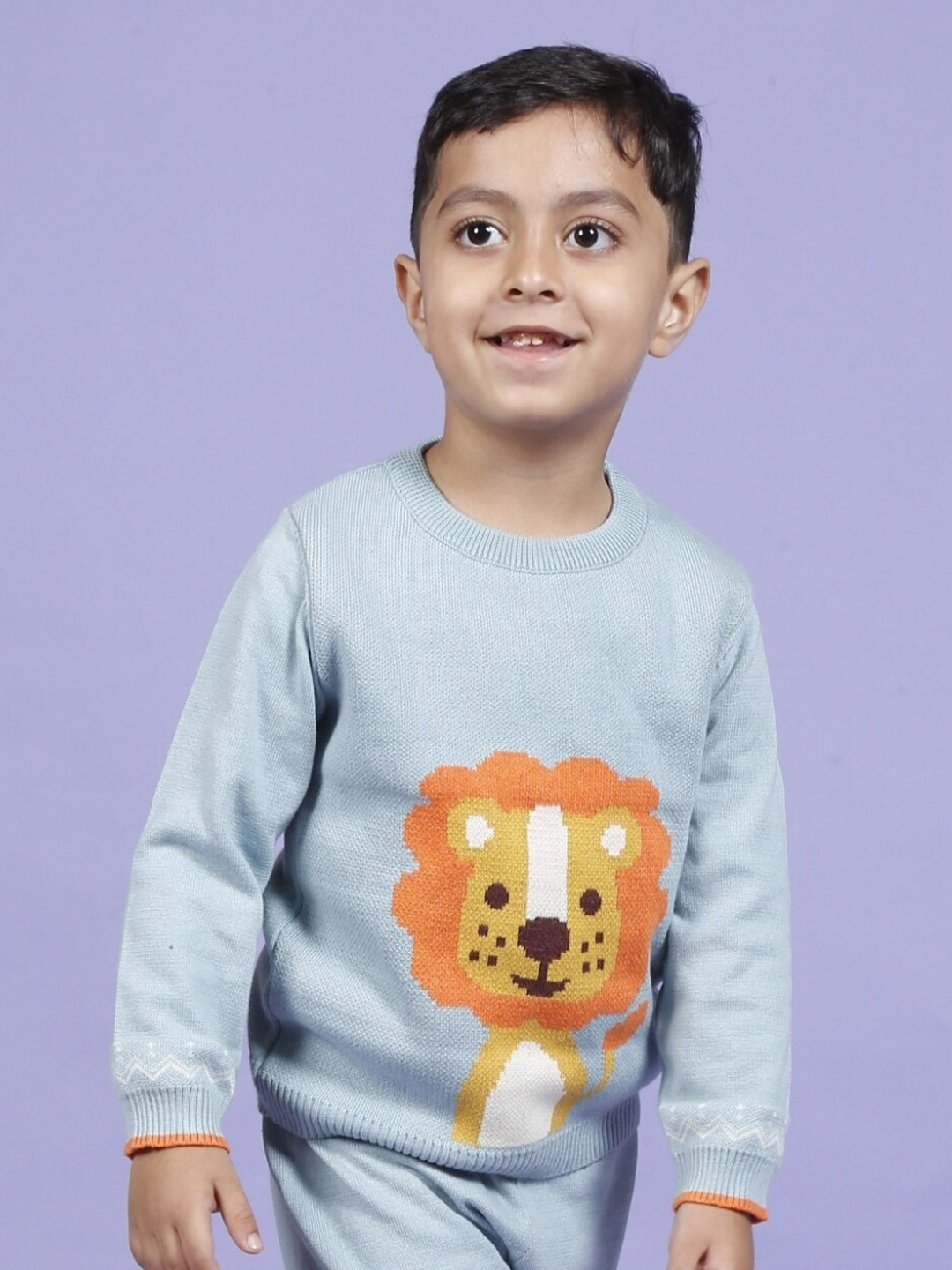 Greendeer Kids Delighted Lion Jacquard Pure Cotton Pullover