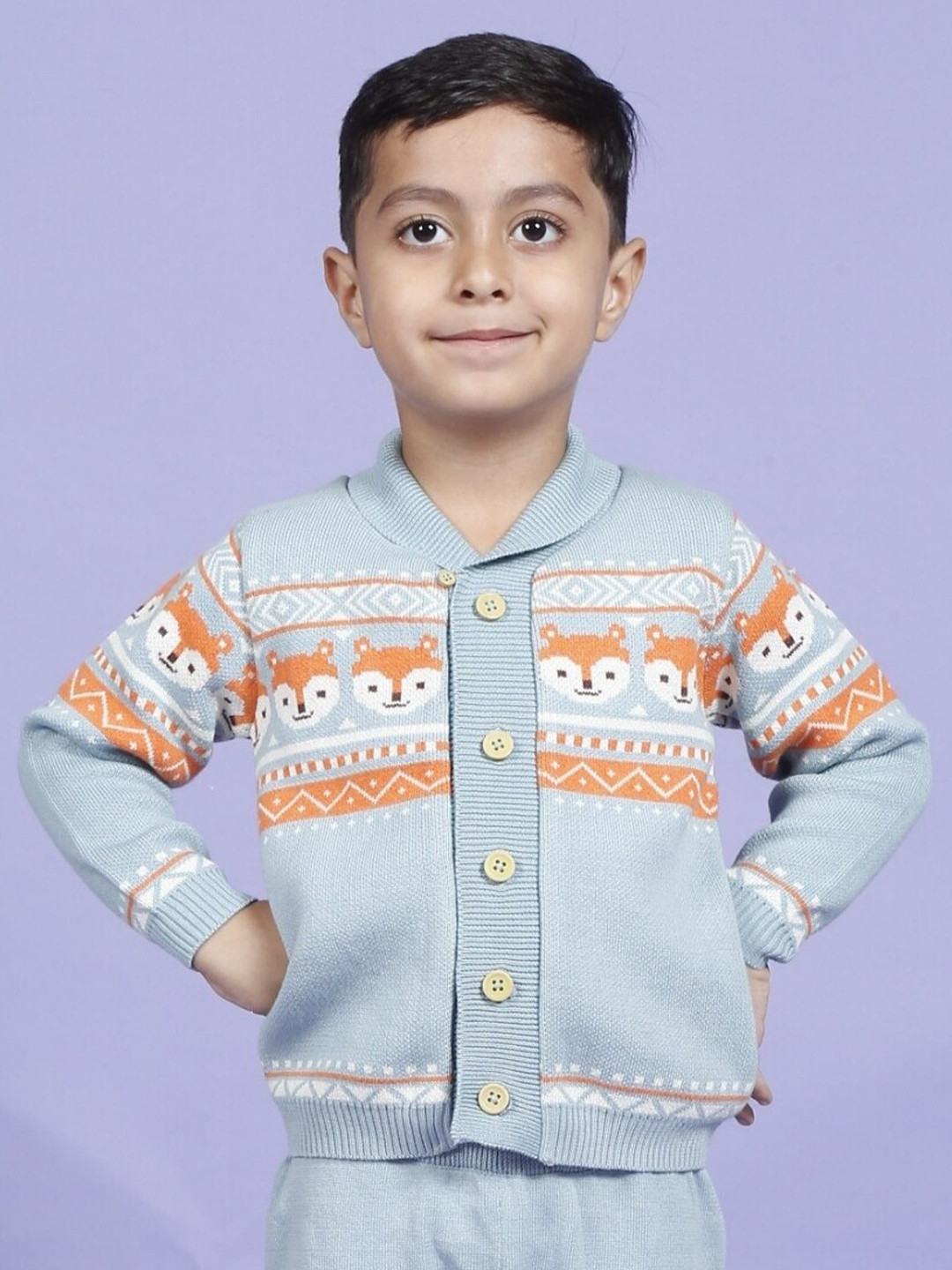 Greendeer Kids Sunny Fox Jacquard Pure Cotton Pullover