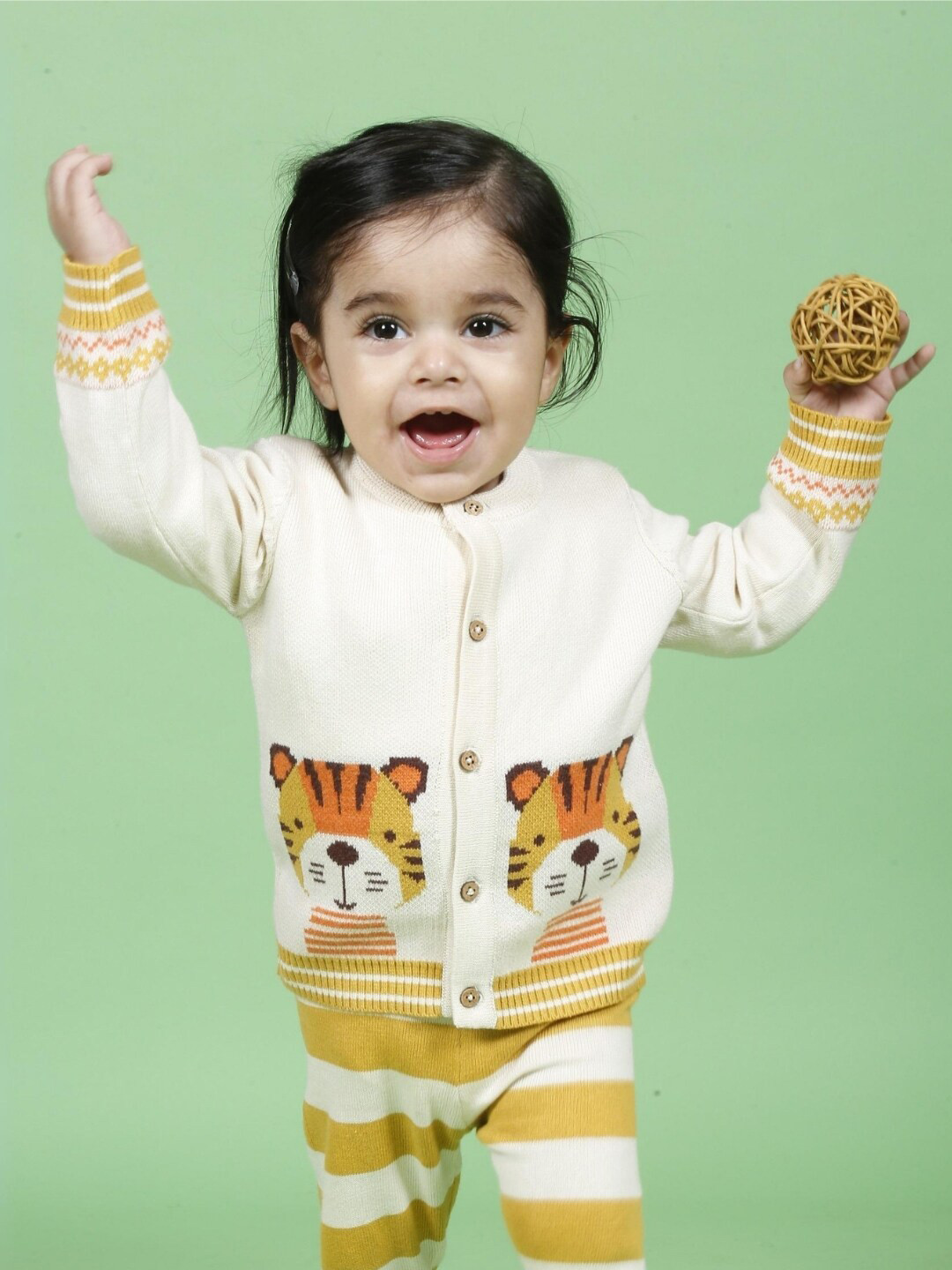 Greendeer Kids Adorable Tiger Jacquard Pure Cotton Pullover