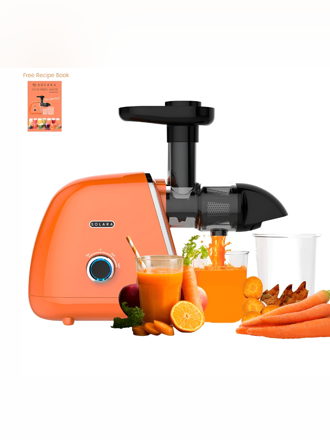 Solara Slow Cold Press Orange Plastic Easy To Assemble, Operate and Clean 2 Jars Wet and Dry Grinder with Juicer-200W