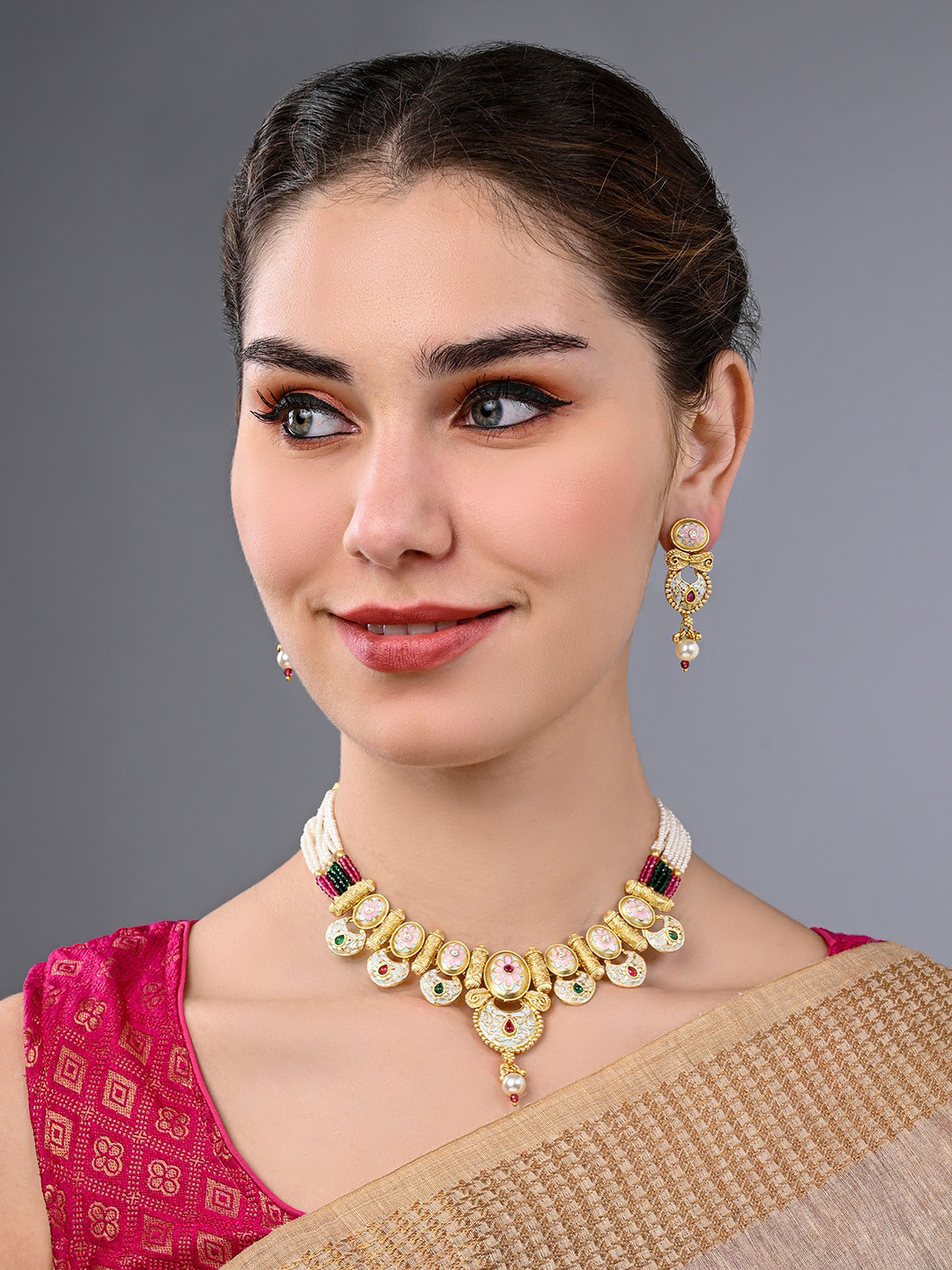 ASMITTA JEWELLERY Gold-Plated Kundan-Studded & Beaded Jewellery Set