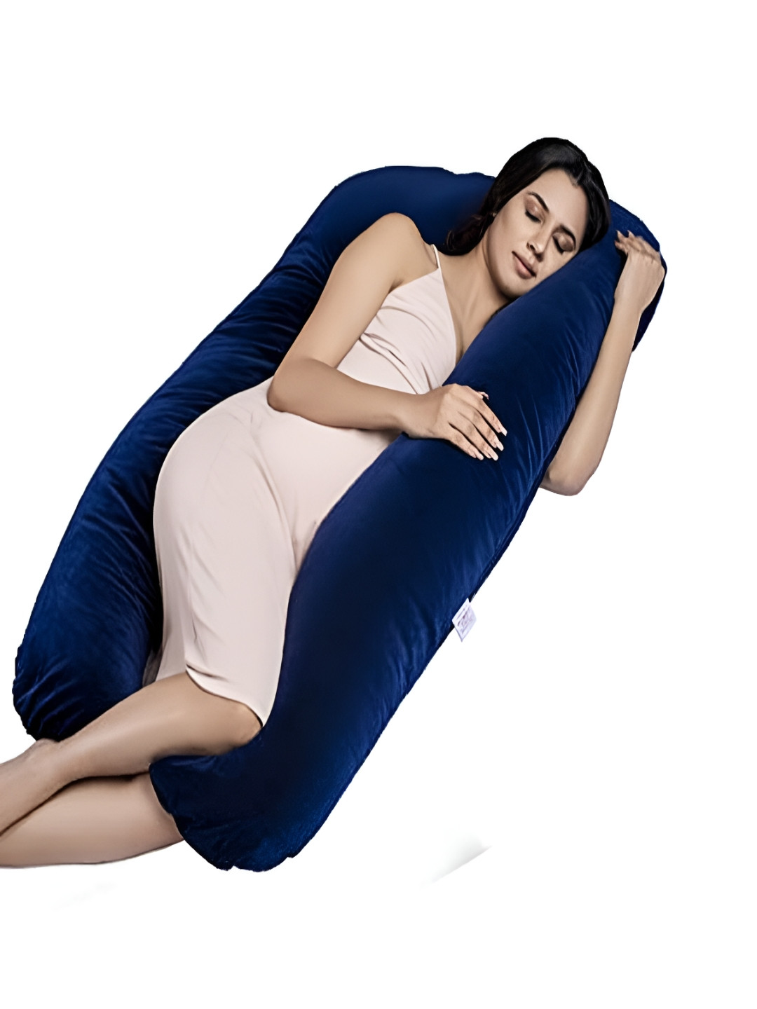 Angel Mommy Navy Blue Solid Faux Velvet Firm Fibre Maternity Pillow-20 x 75 x 140 cm