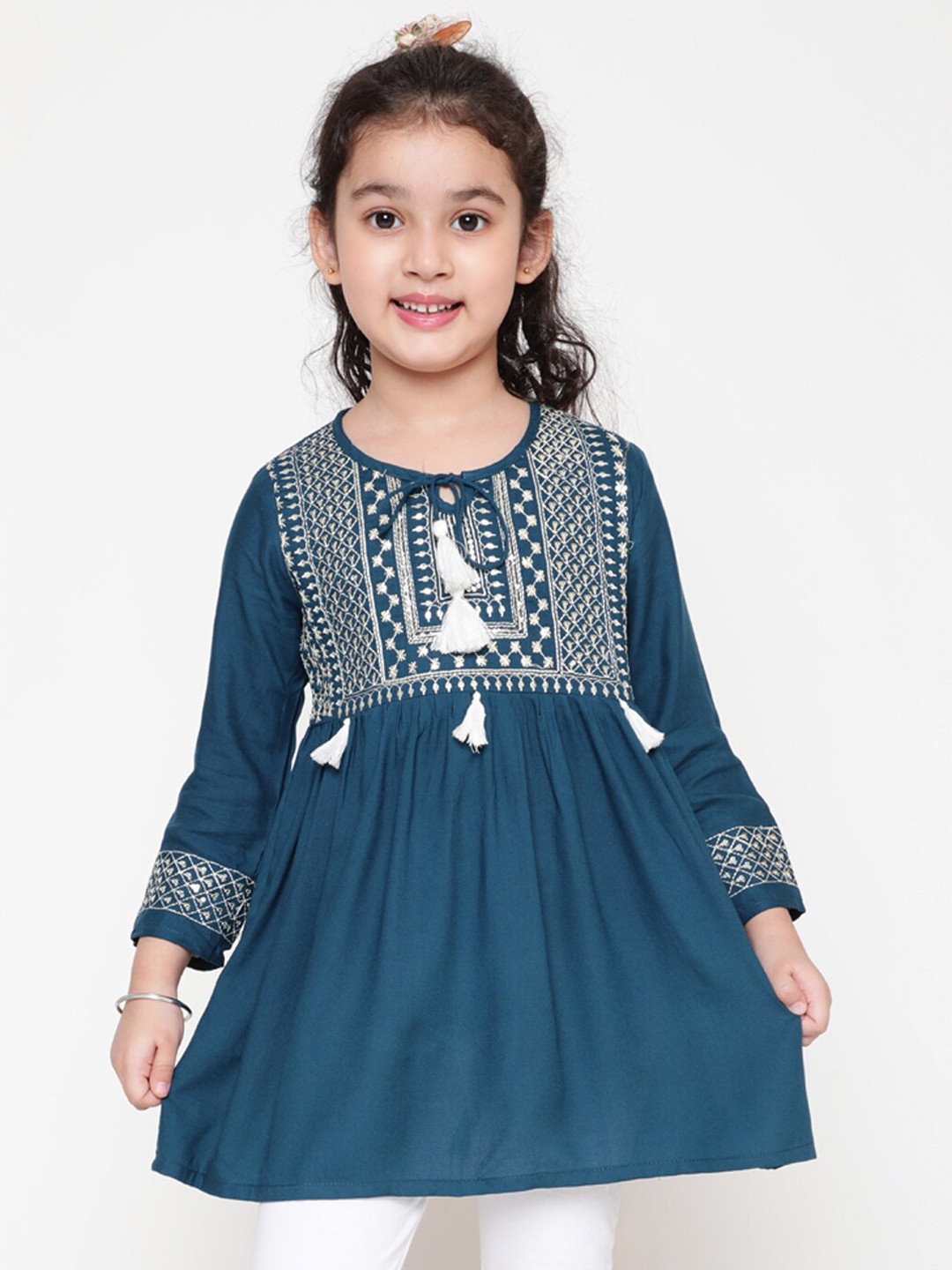 BAESD Girls Ethnic Motifs Yoke Design Sequinned Detailed A-Line Kurti