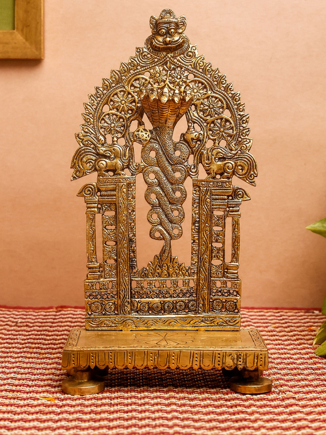 The Advitya Naga Throne Singhasan Gold Brass Metallic Prayer Room Medium Showpiece - 10.5 Inches