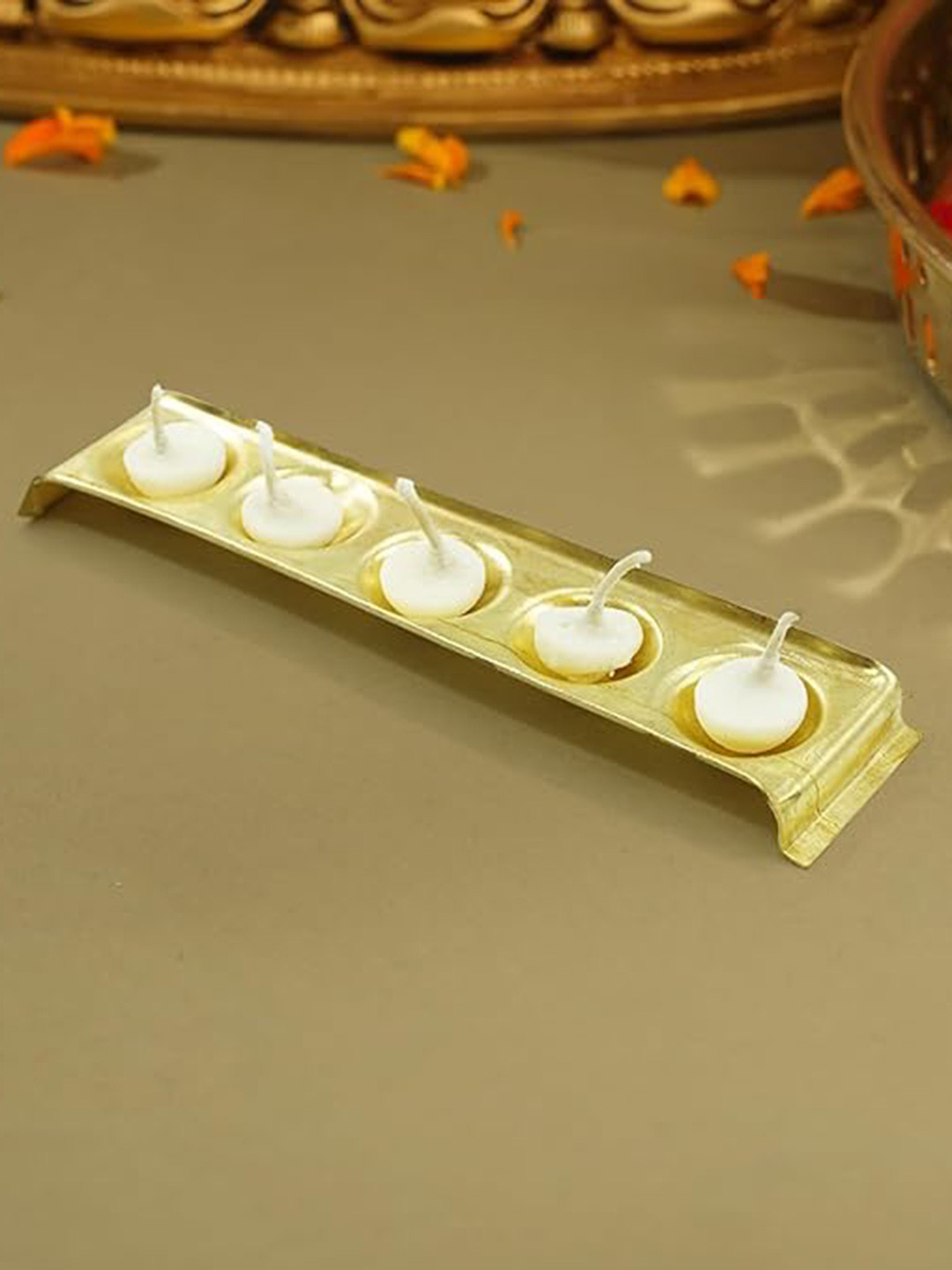 PujaNPujari Gold Toned Rectangle Shaped Brass Diya Holder