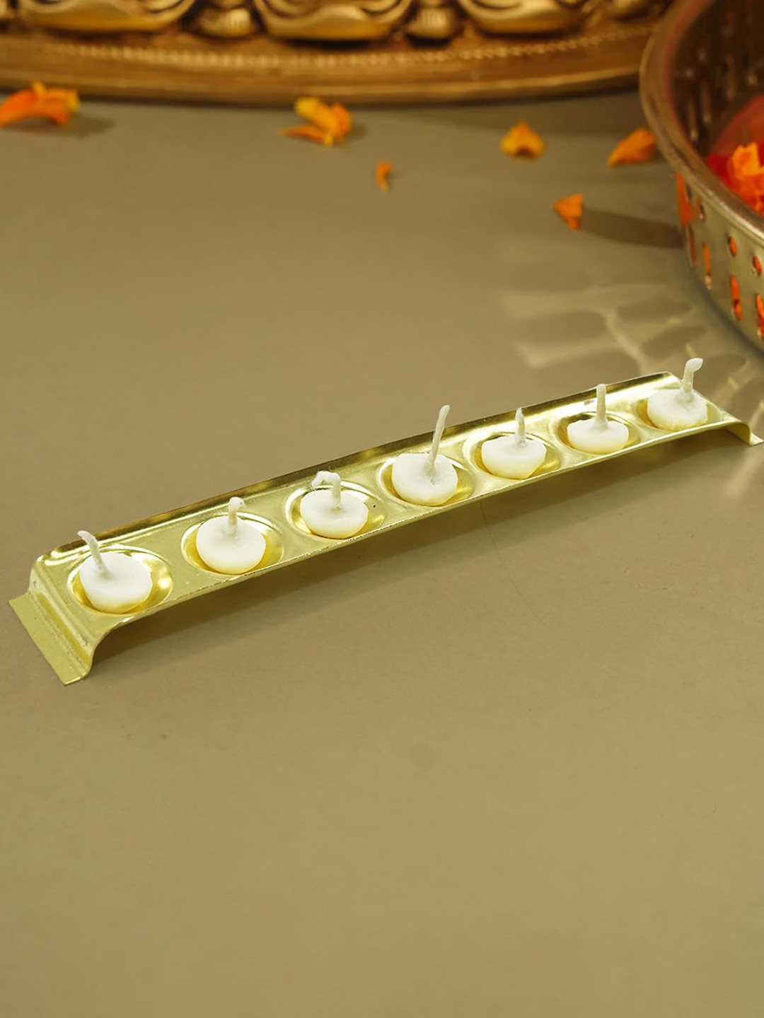 PujaNPujari Gold Toned Rectangle Shaped Brass Diya Holder