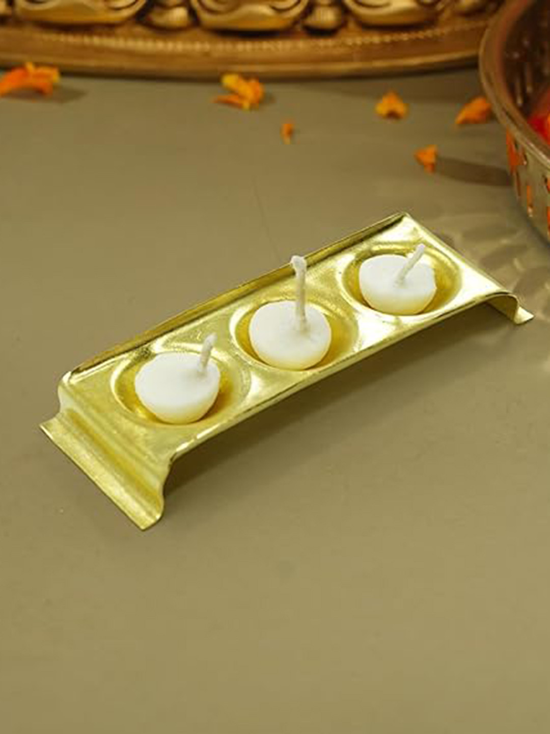 PujaNPujari Gold Toned Rectangle Shaped Brass Diya Holder