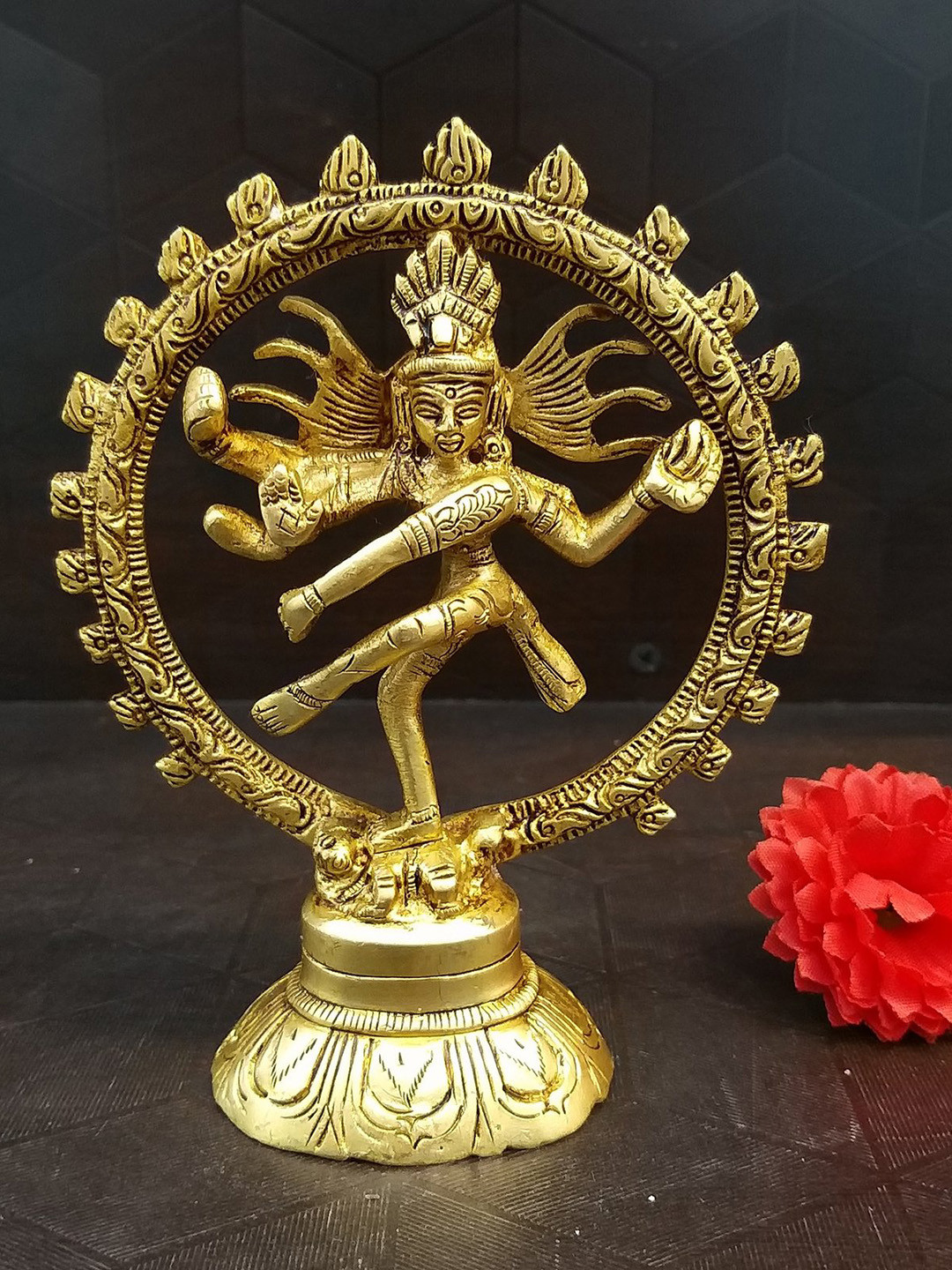 PujaNPujari Natraj Gold Brass Metallic Living Room Small Showpiece - 3.9 Inches