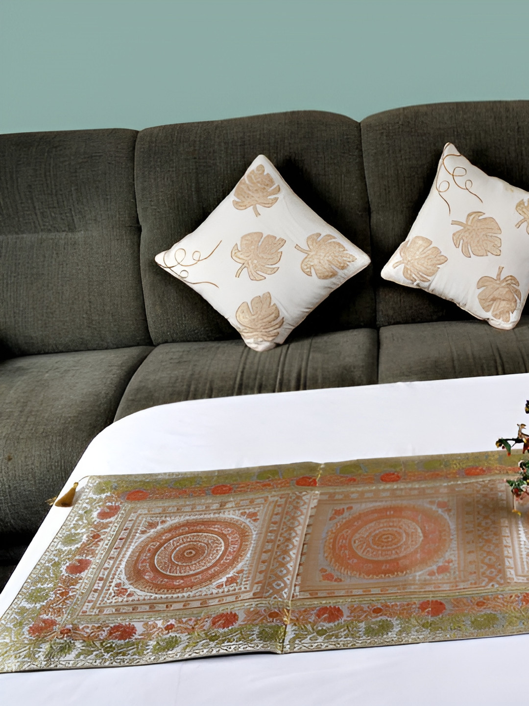 Lal Haveli Grey & Yellow Floral Printed Table Runner