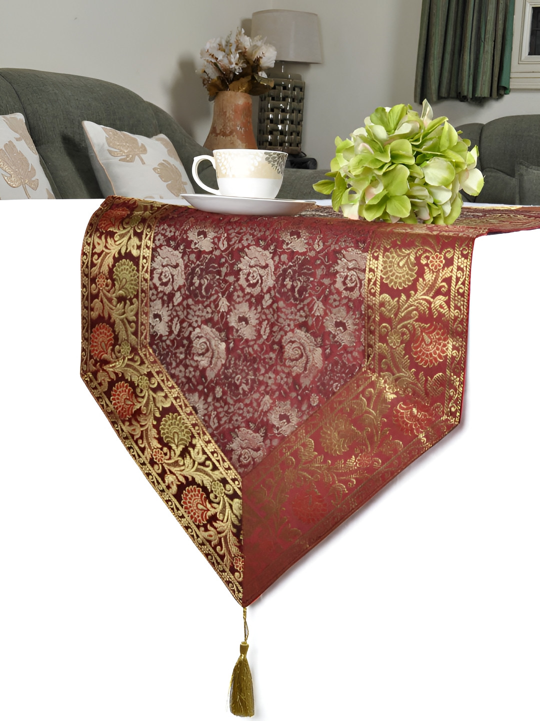 Lal Haveli Maroon & Red Floral Rectangular Table Runner