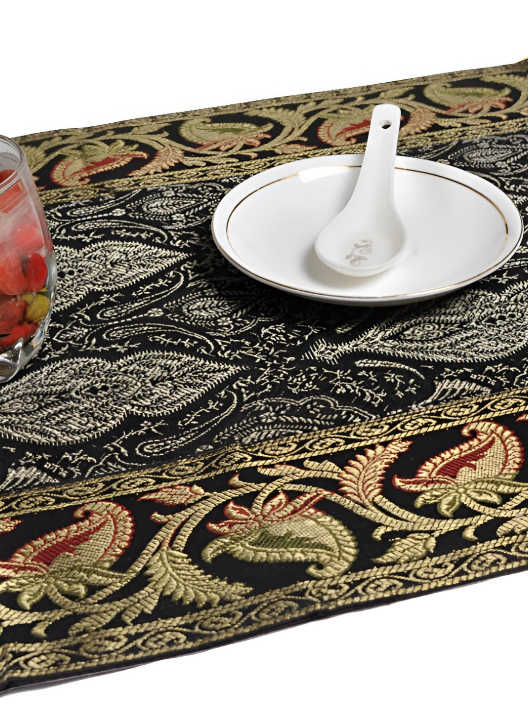 Lal Haveli Black & Grey Paisley Design Table Runner