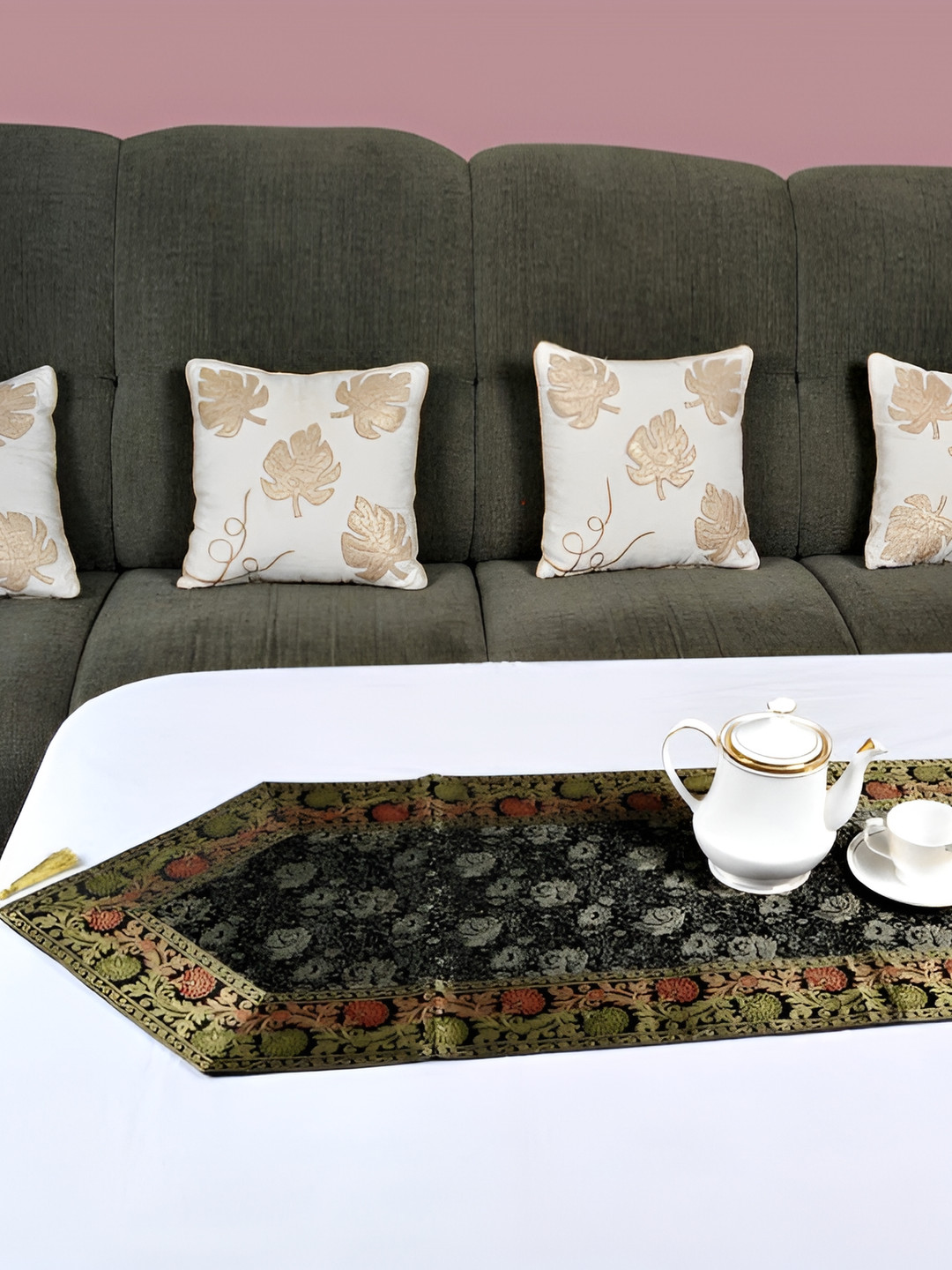 Lal Haveli Black & Grey Floral Table Runner