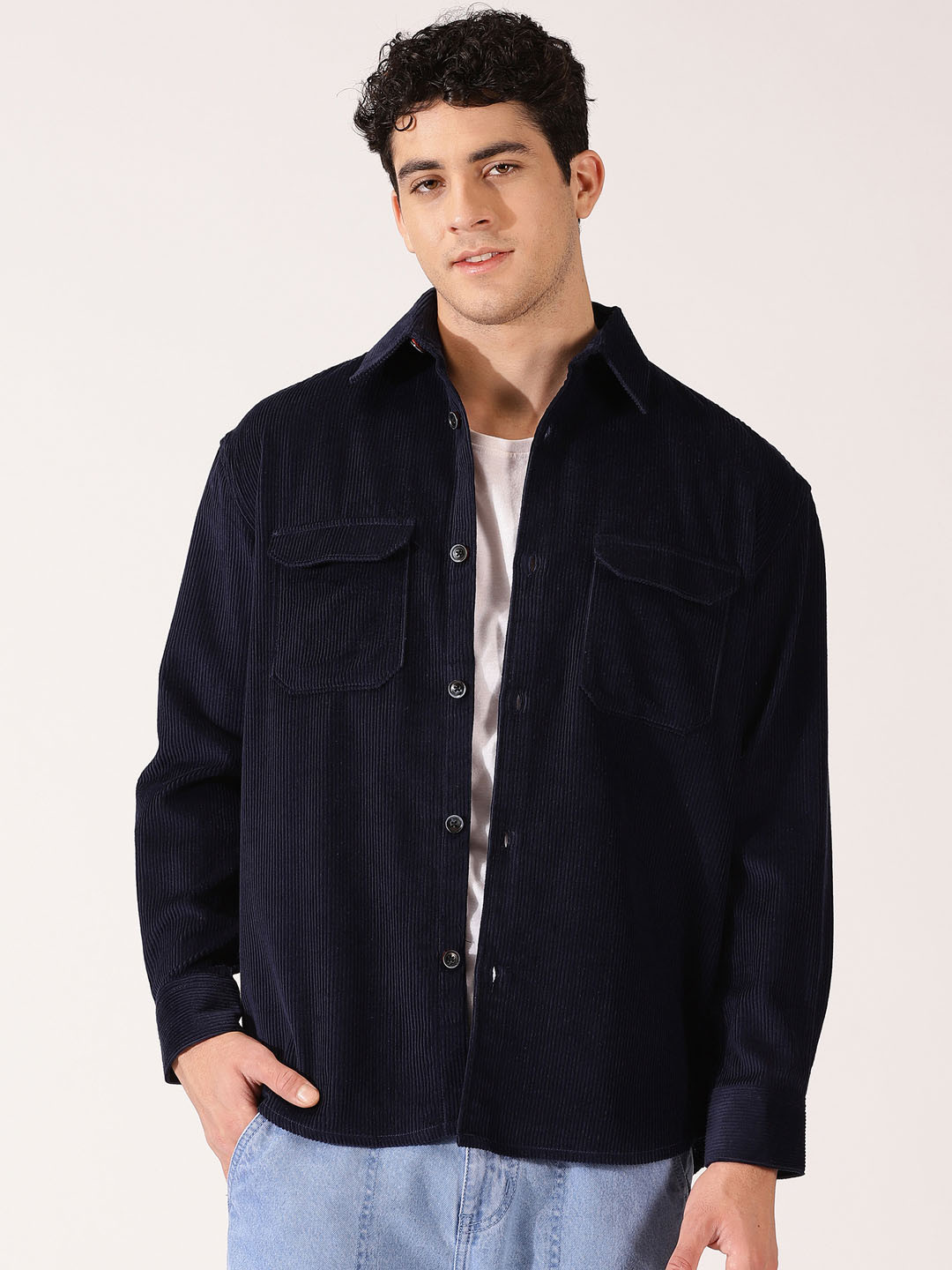 Mast & Harbour Premium Cotton Shackets Spread Collar Corduroy Opaque Casual Shirt