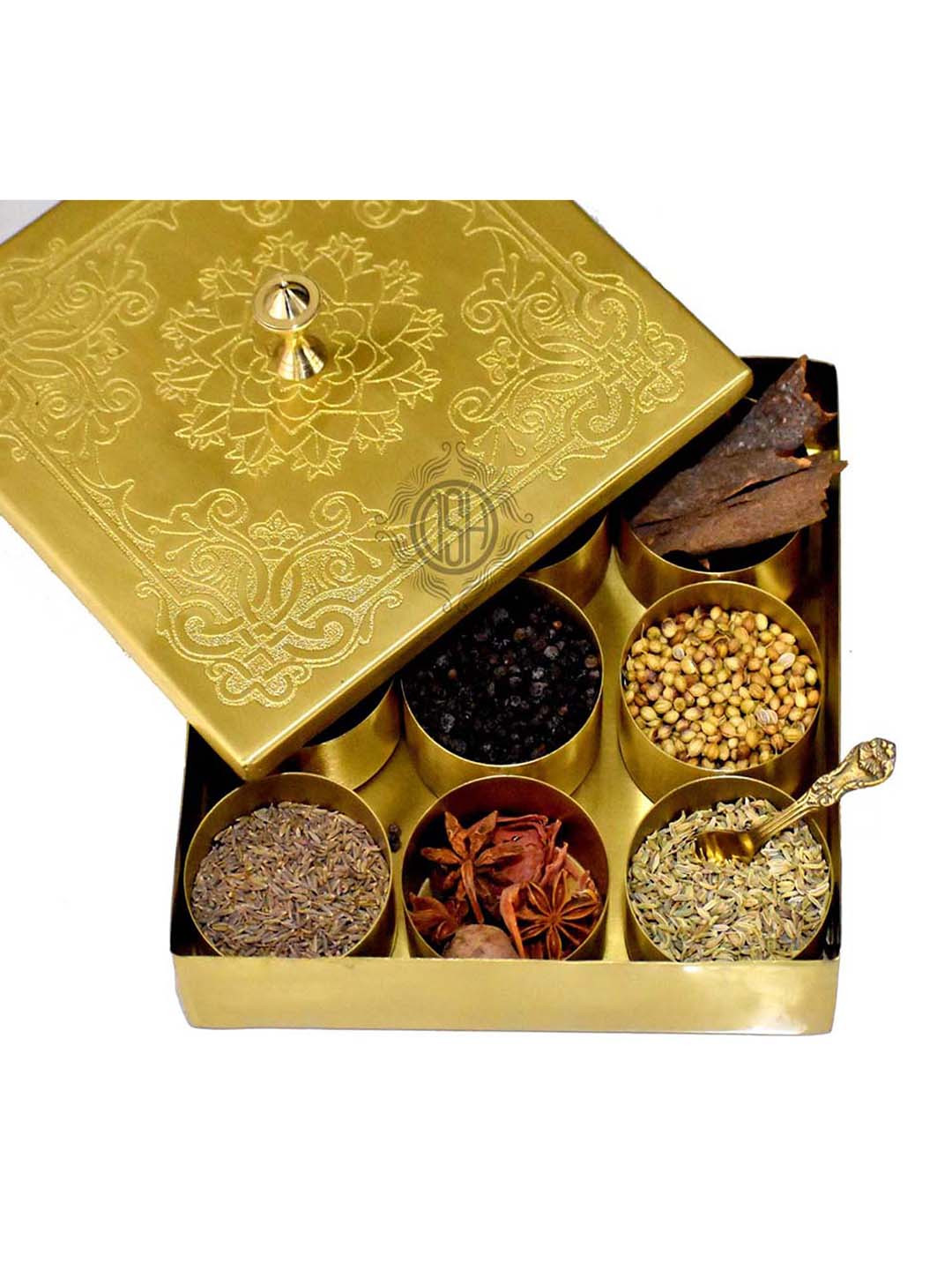 DSH Crafting Your Curiosity Gold Toned 11 Pieces Textured Brass Spice Box