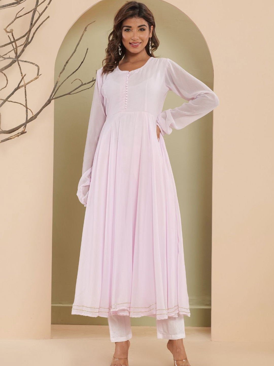 HOUSE OF JAMOTI Round Neck Anarkali Kurta & Churidar With Dupatta