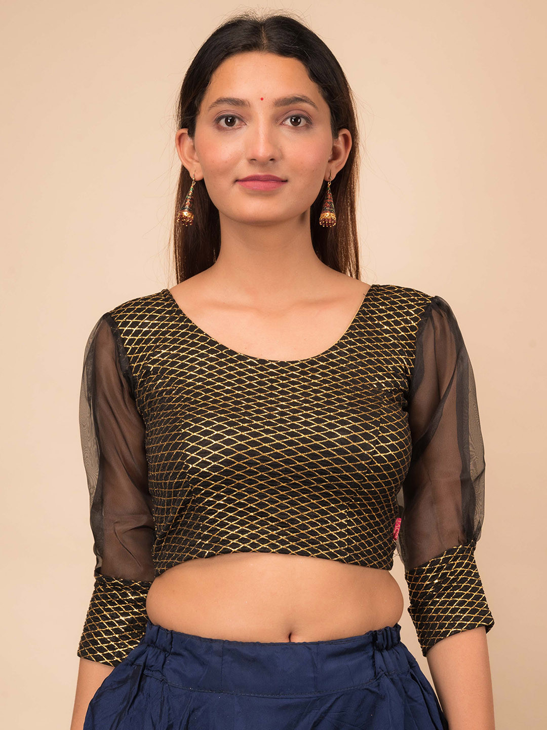 Bindigasm's Advi Embellished Long Sleeve Stretchable Saree Blouse