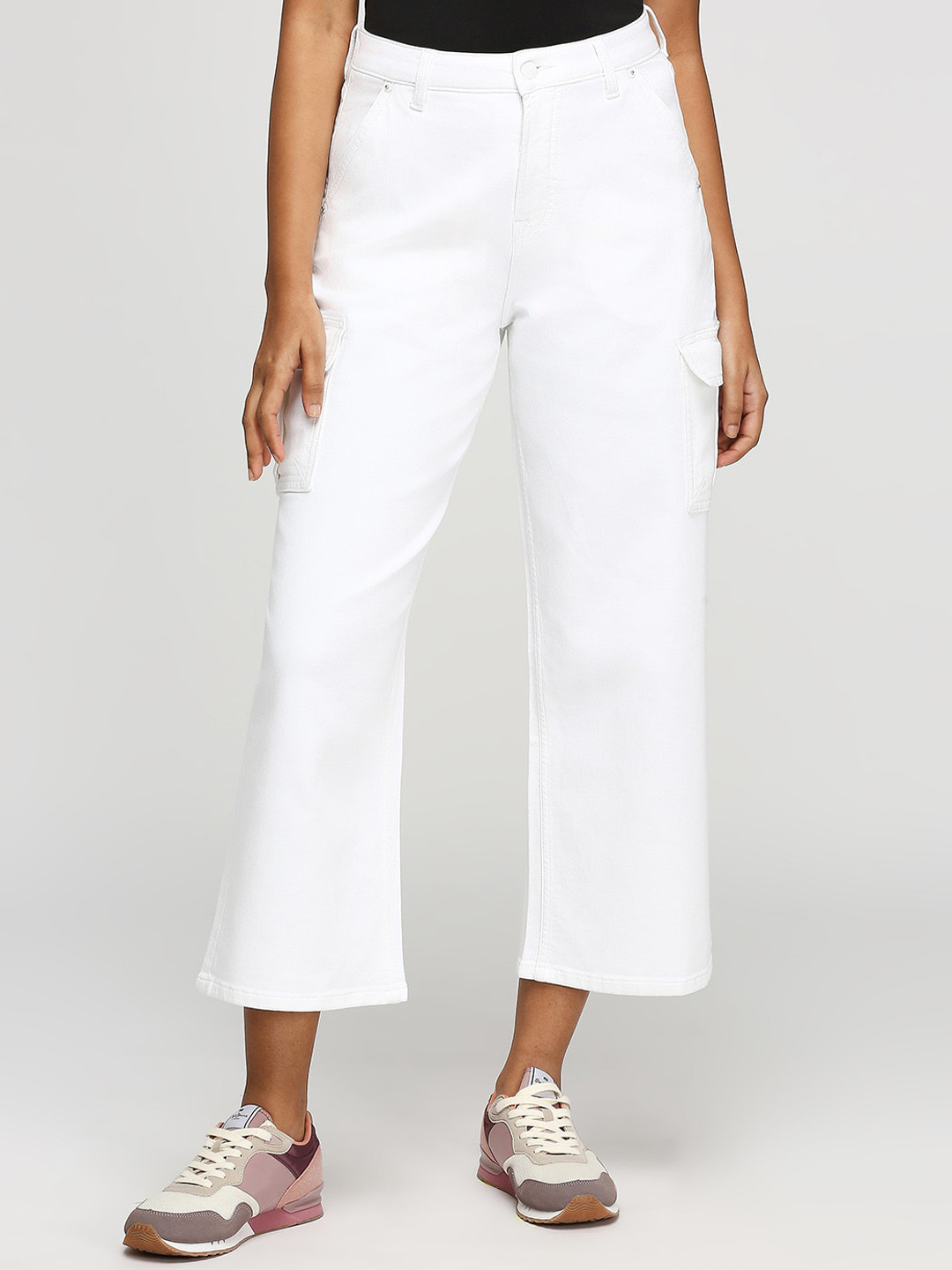Pepe Jeans Women Straight Fit High-Rise Cotton Denim Parallel Trousers