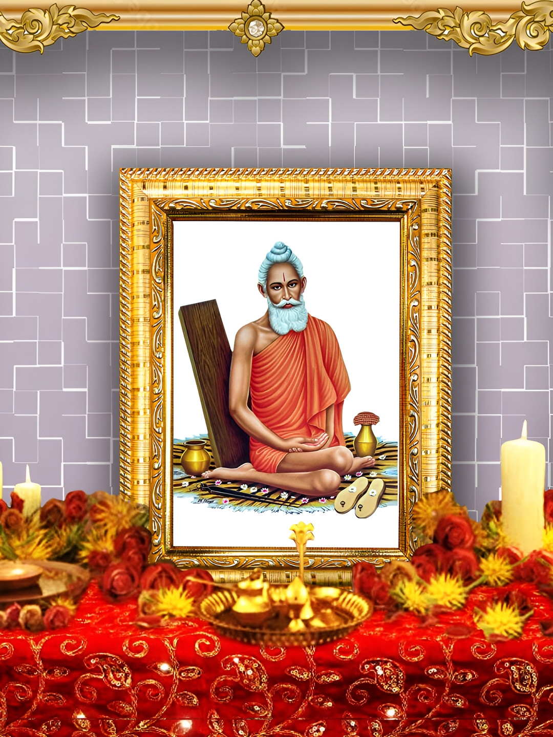 Hawai Gold-Toned Baba Lokenath Wooden Wall Photo Frames