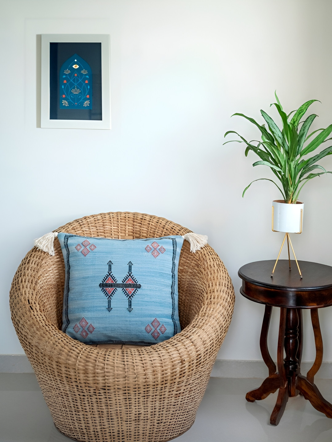 ABSTRACT INDIA Blue Geometric Cotton Breathable Square Cushion Cover - 20 x 20 Inches