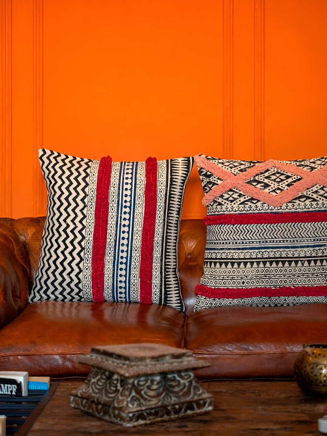 ABSTRACT INDIA ABSTRACT White Geometric Cotton 2 Pcs Textured Cushion Covers -20x20In