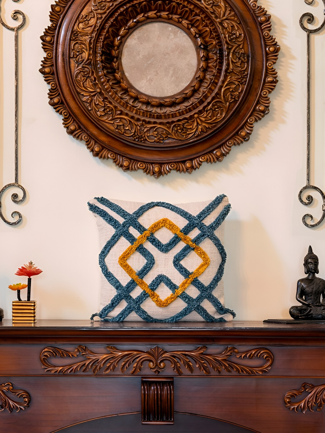 ABSTRACT INDIA Abstract Geometric Cotton Handcrafted Embroidered Cushion Cover -20x12In