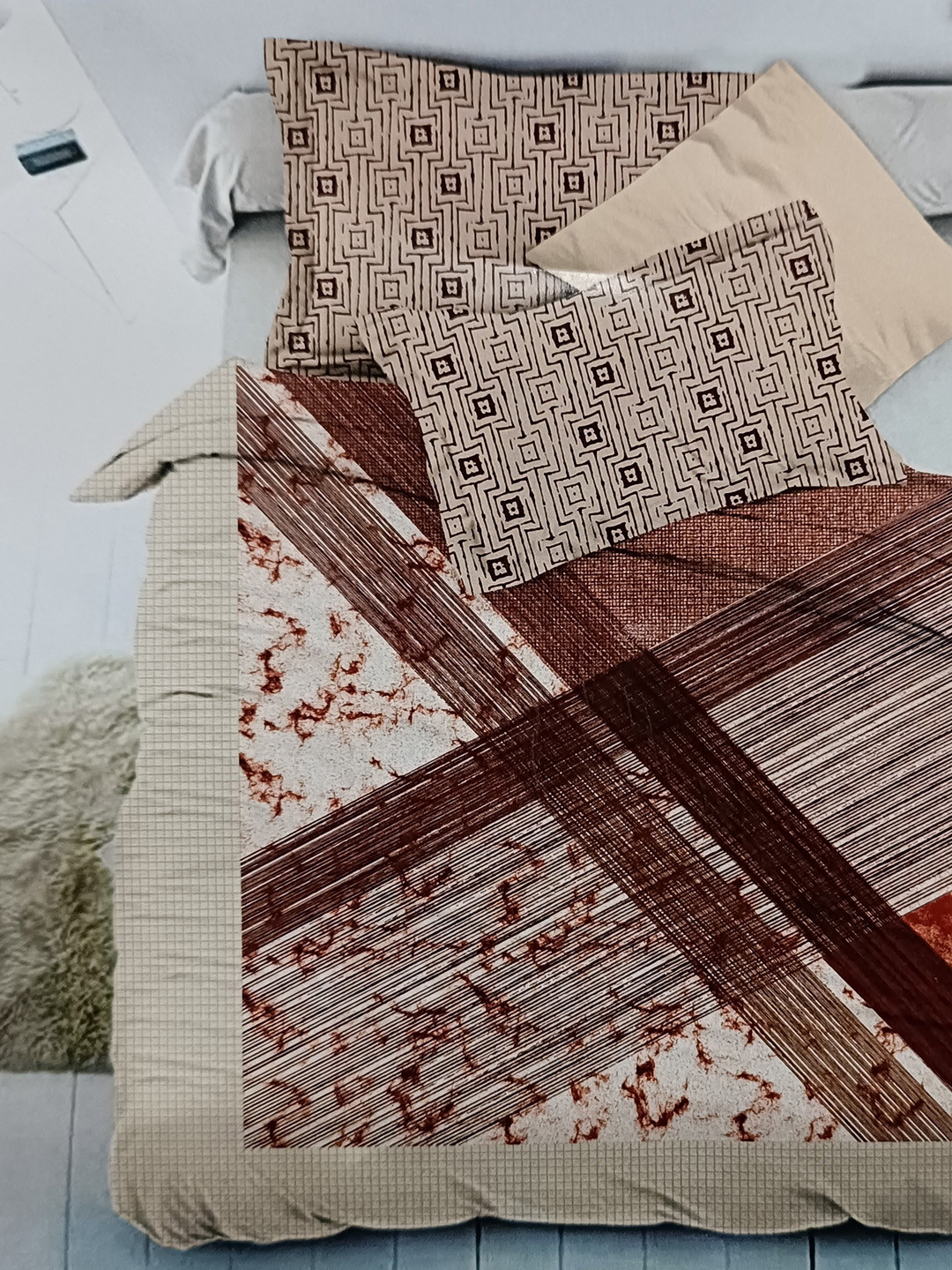 Signature Beige & Brown 4 Pieces Striped Cotton Double Queen Bedding Set