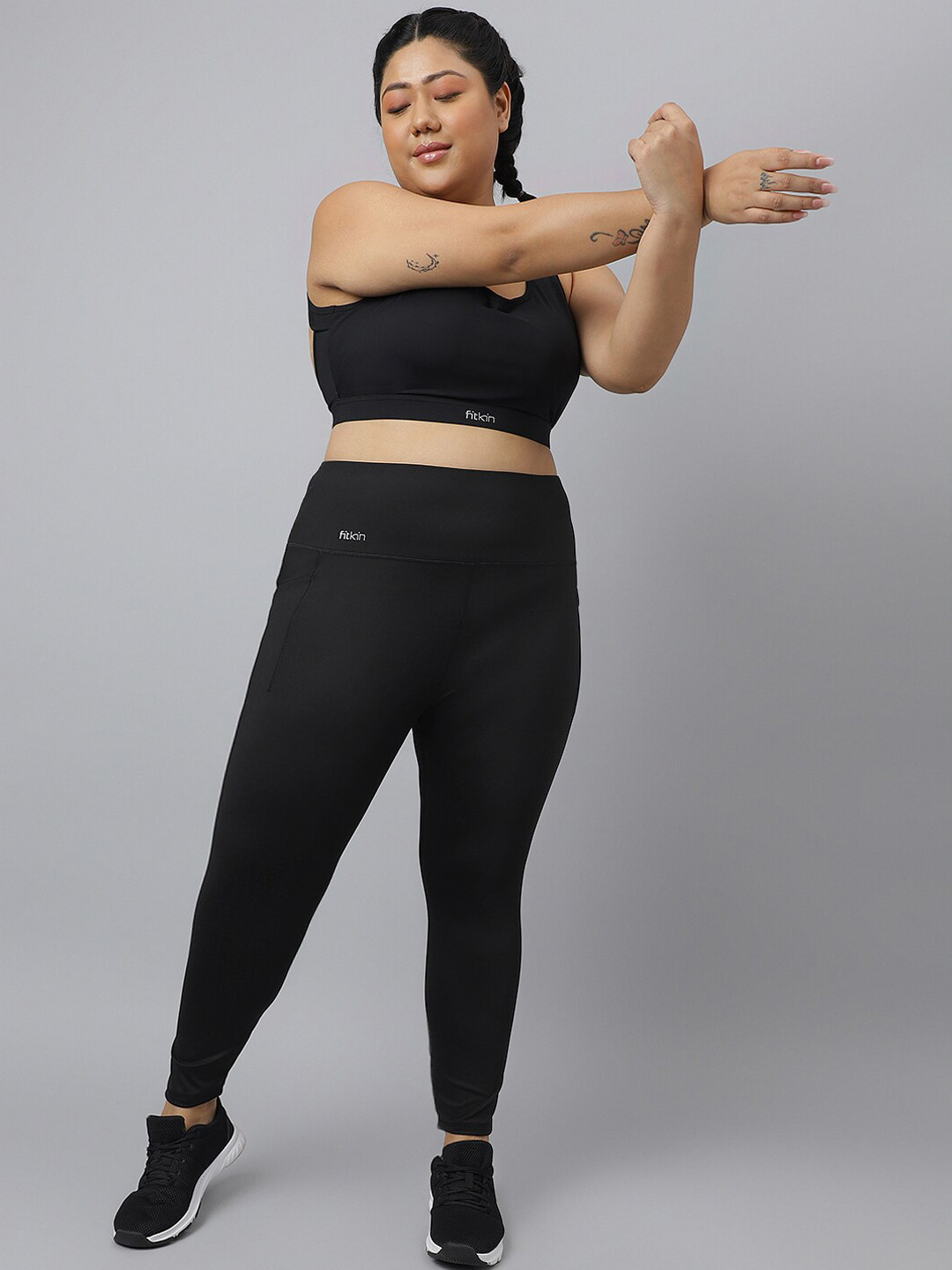 Fitkin Plus Size High-Waist Slim-Fit Anti Odour Ankle-Length Yoga Tights