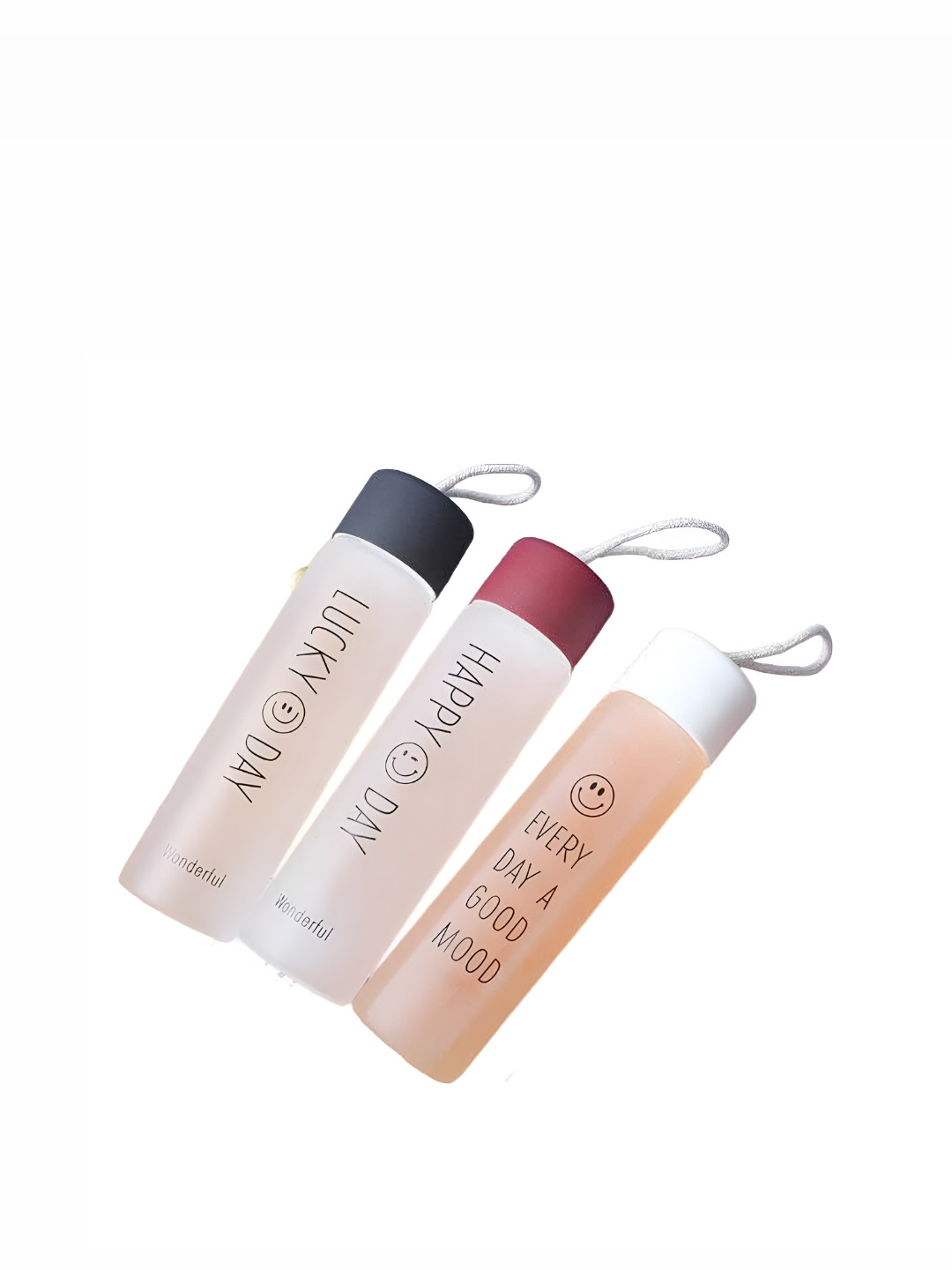 WELOUR Maroon Conversational Glass Carrying Loop 3 Piece Water Bottle - 450ml