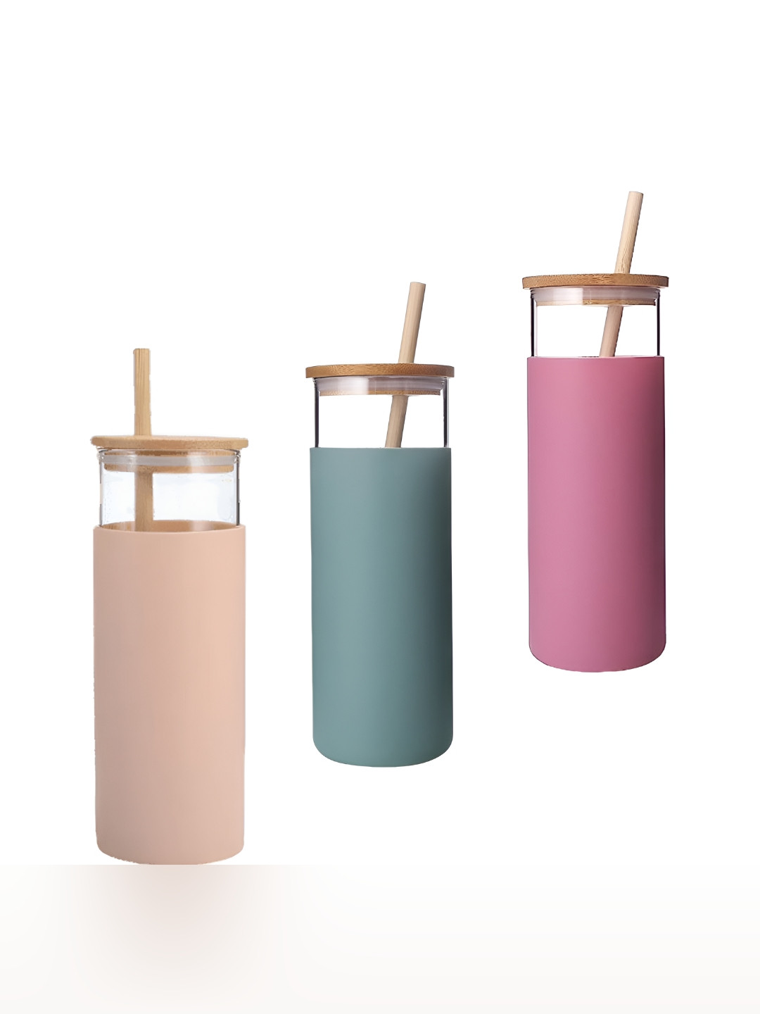 WELOUR Beige Solid Glass Spill Proof 3 Piece Water Bottle - 500ml