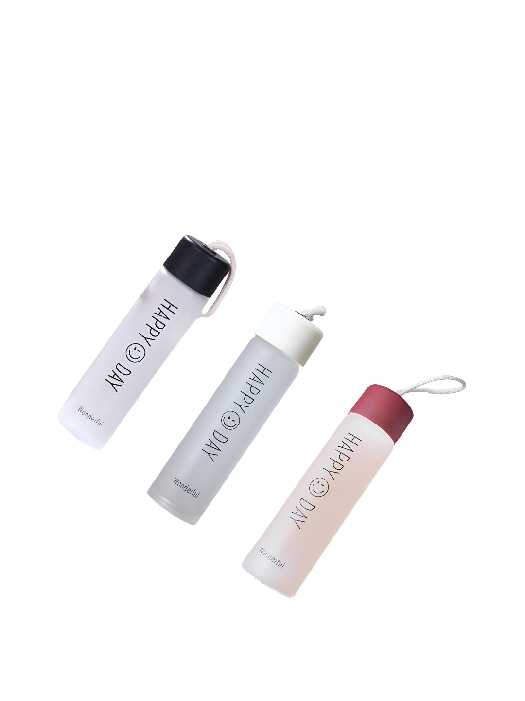 WELOUR White Conversational Glass Carrying Loop 3 Piece Water Bottle - 450ml