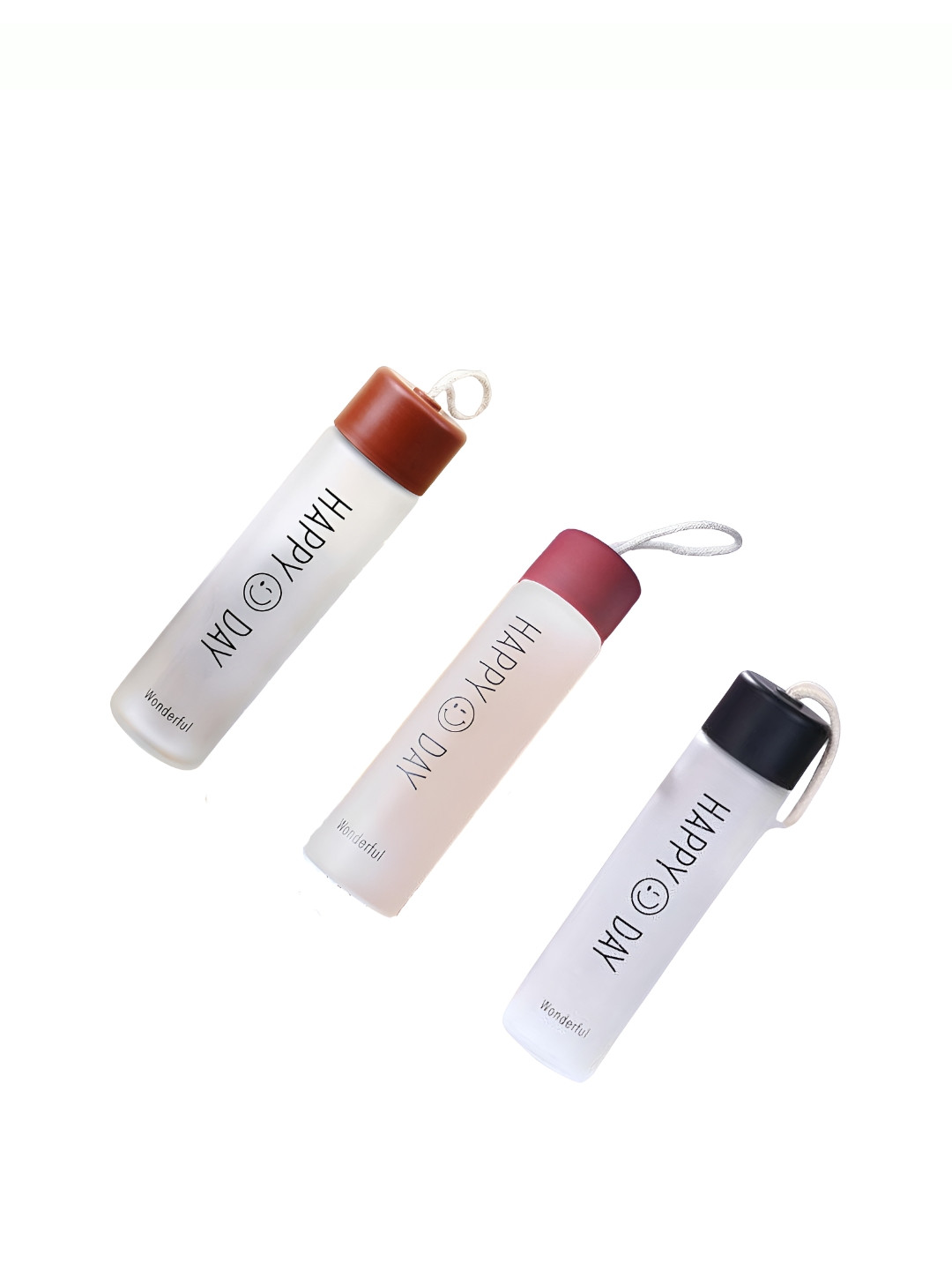 WELOUR Maroon Conversational Glass Carrying Loop 3 Piece Water Bottle - 450ml
