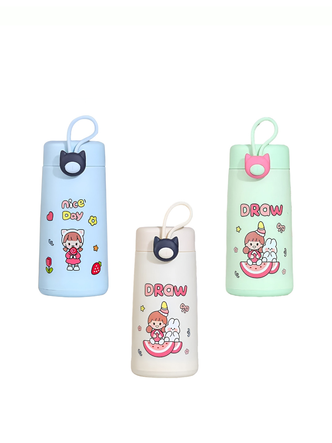 WELOUR Blue Conversational Glass Spill Proof 3 Piece Water Bottle - 350ml