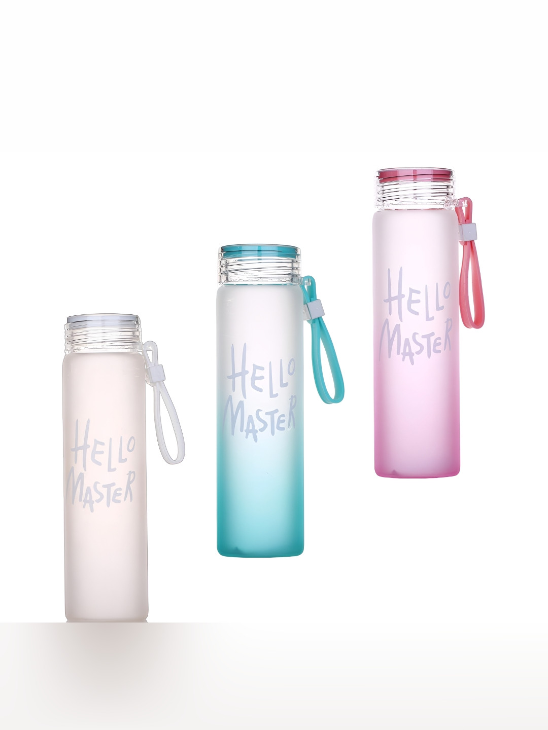 WELOUR  Pink & White 3 Pieces Glass Water Bottles 450ml