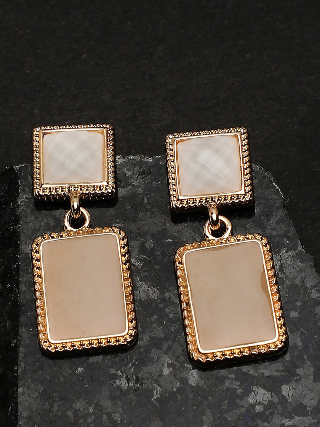 DressBerry Beige Gold-Plated Square Drop Earrings