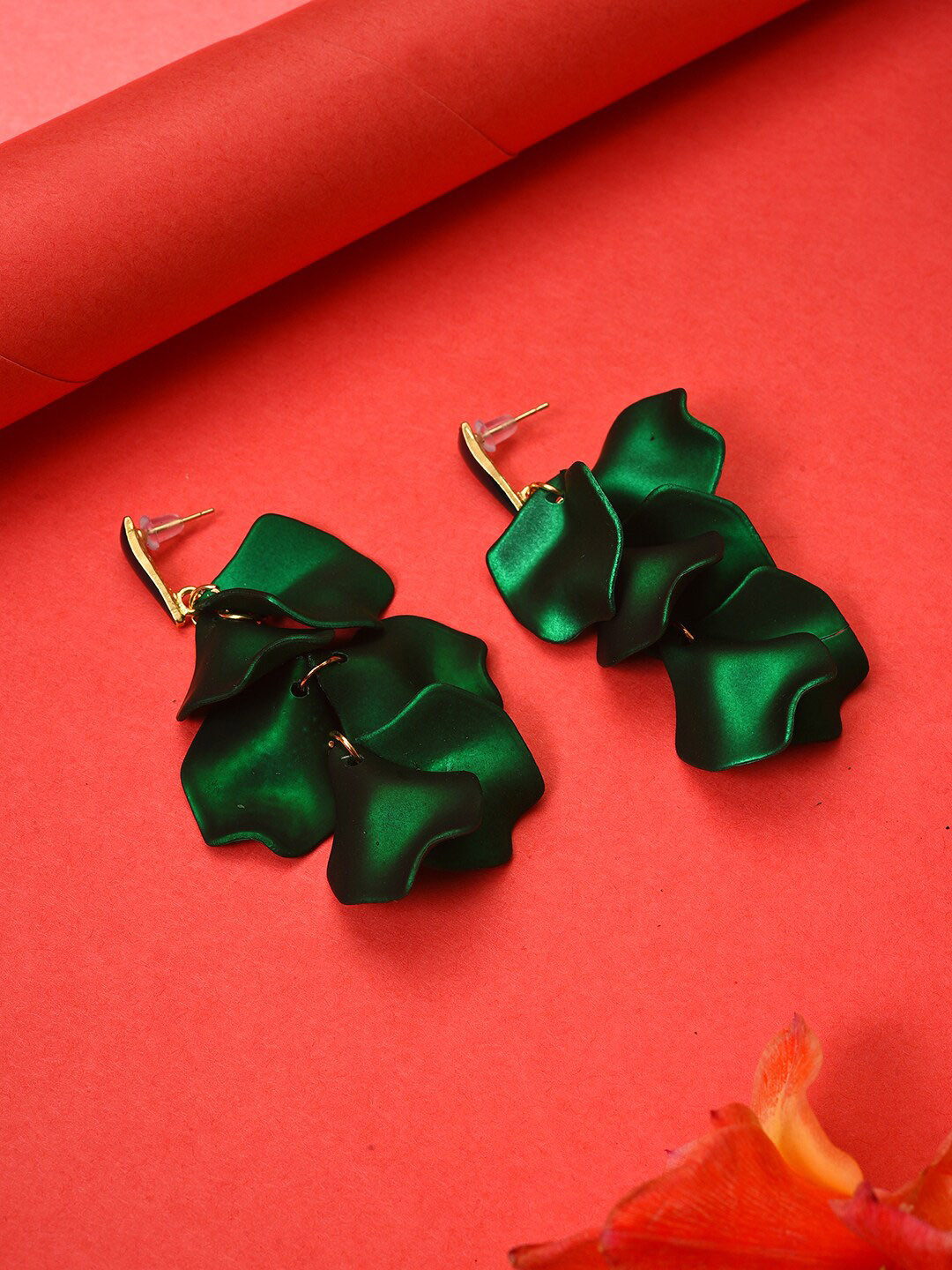 DressBerry Green Gold-Plated Drop Earrings
