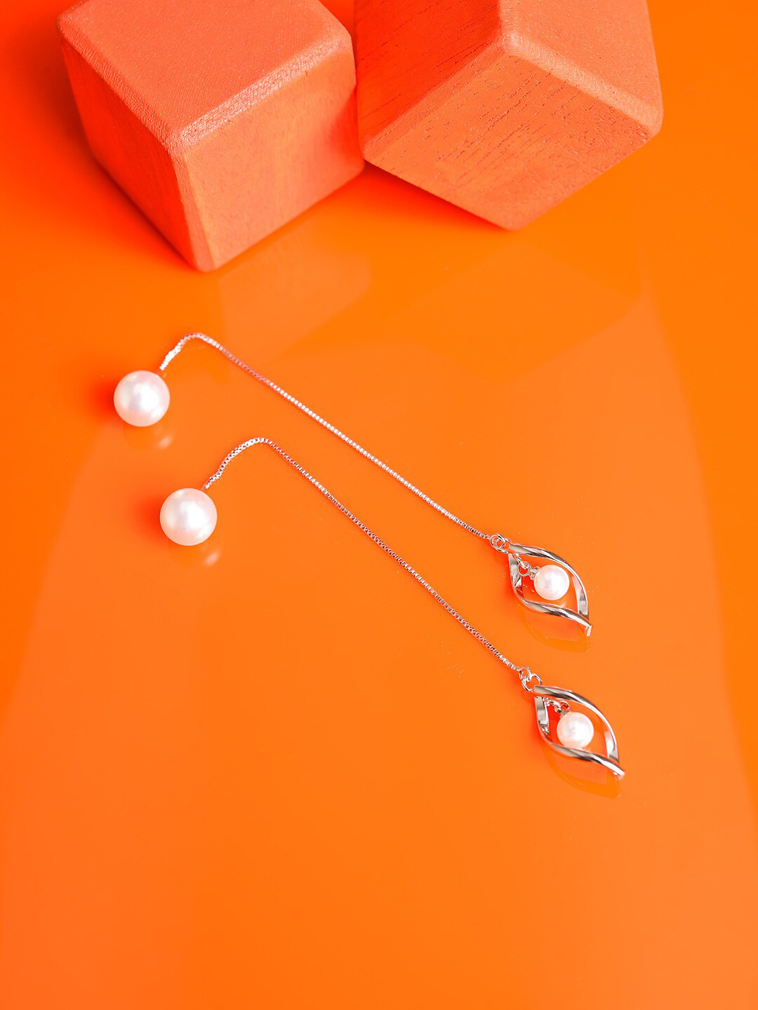 DressBerry White Artificial Beads Silver-Plated Drop Earrings