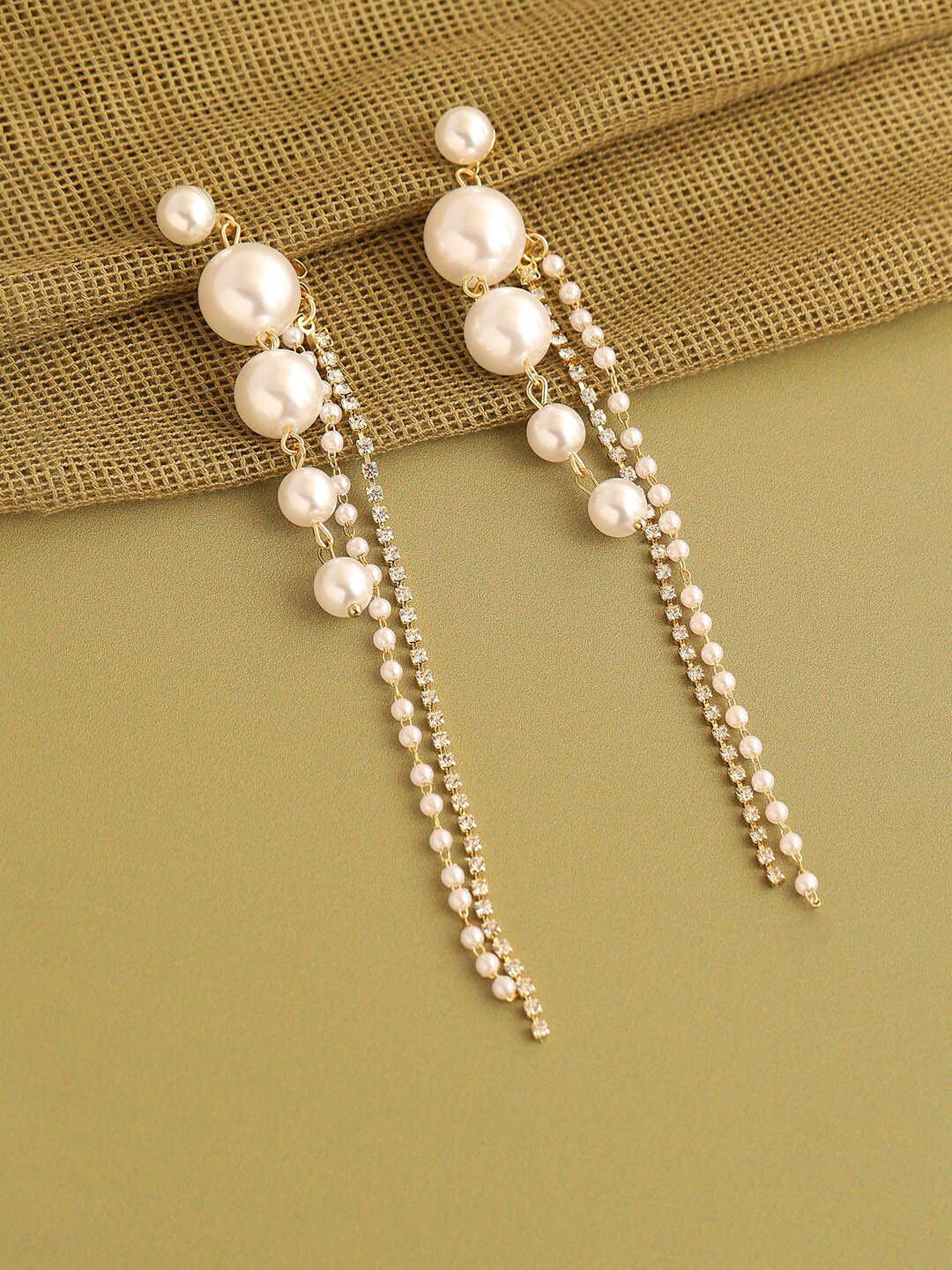 DressBerry Gold & White Gold-Plated Pearl beaded Drop Earrings