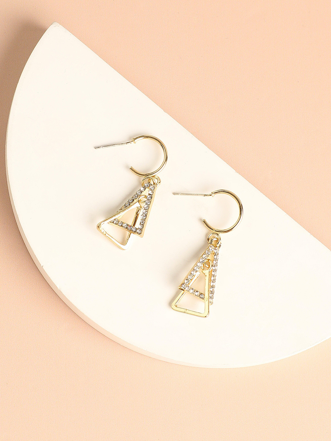 DressBerry White Gold-Plated Stone Studded Drop Earrings
