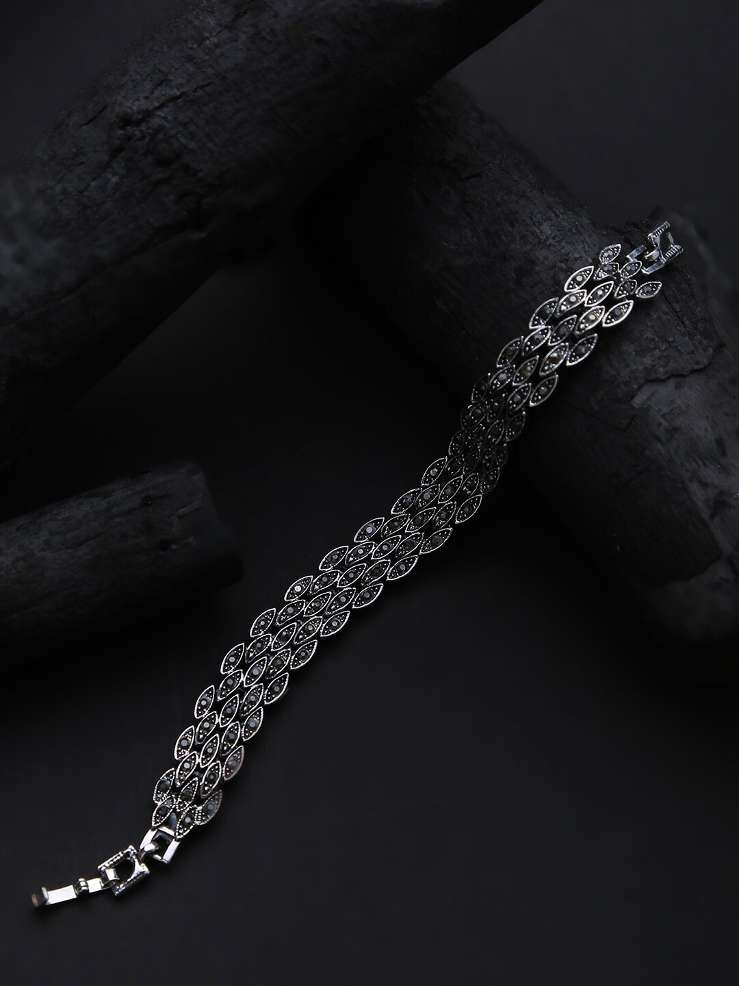 DressBerry Black Artificial Stones Studded Bracelet