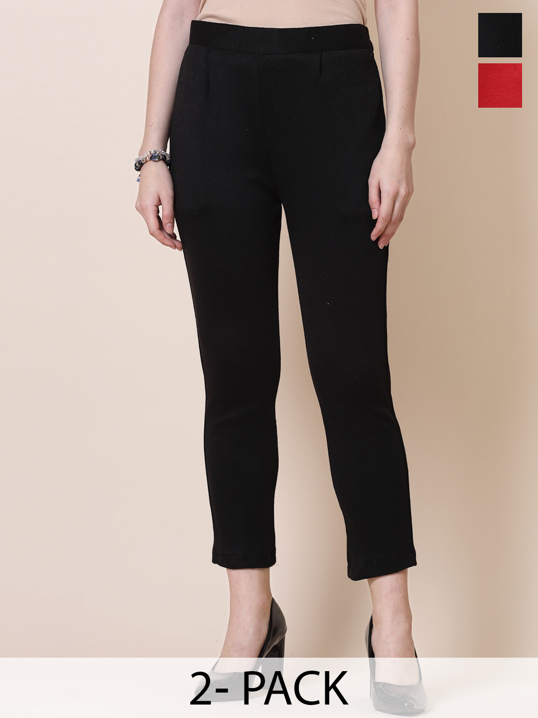 Clora Creation Women Smart Pack Of 2 Woollen Peg Trousers