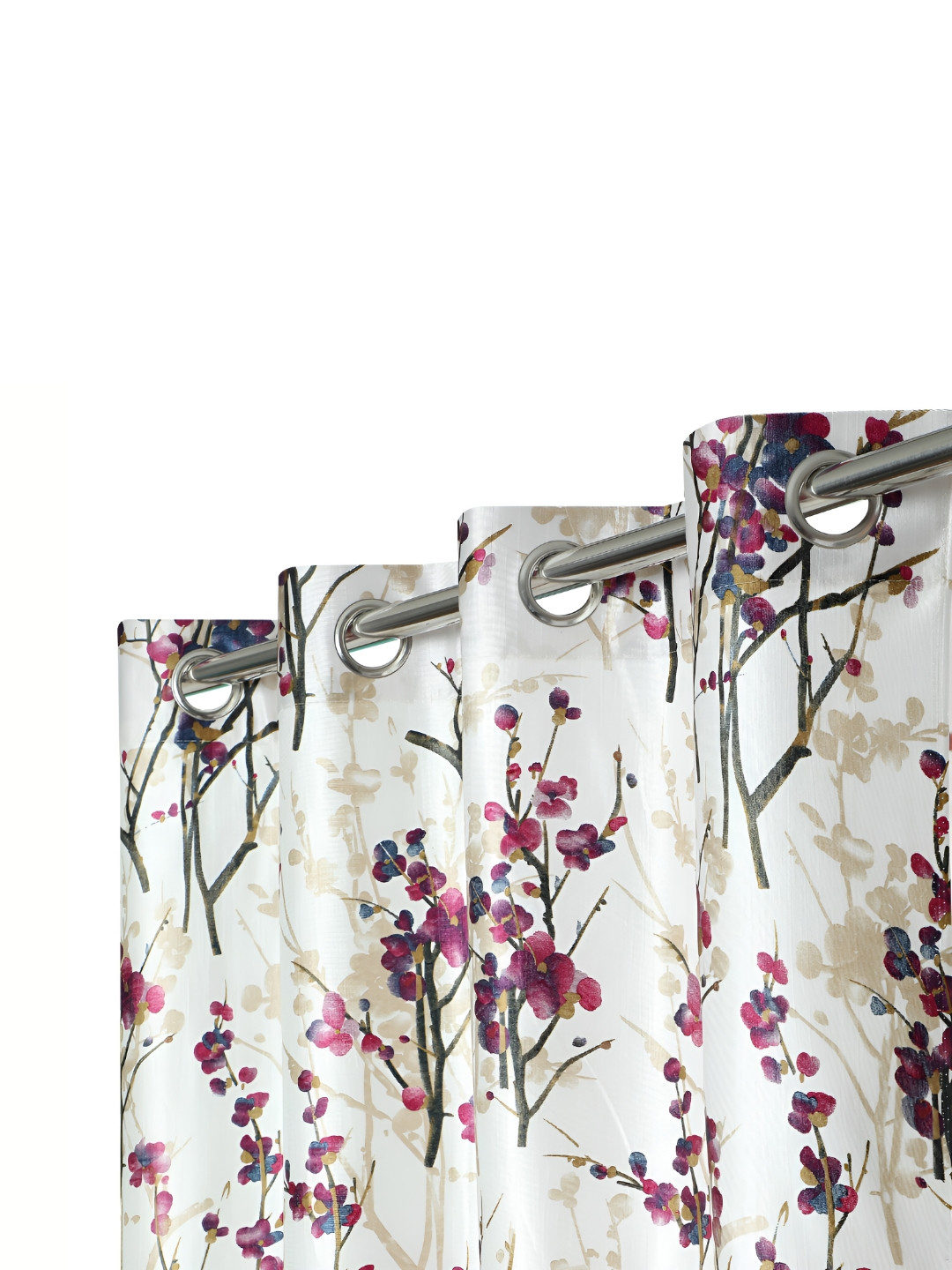 REYANSH DECOR Magenta & Off White 2 Pieces Floral Long Door Curtains