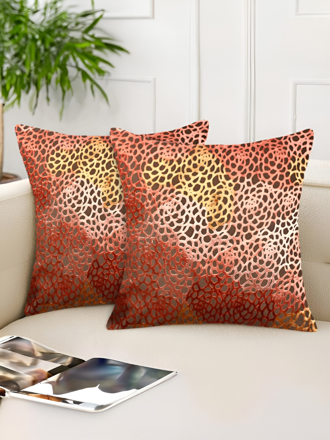 Tesmare Damask Self Design Velvet Washable 2 Pcs Textured Cushion Covers - 23.6 x 23.6 In