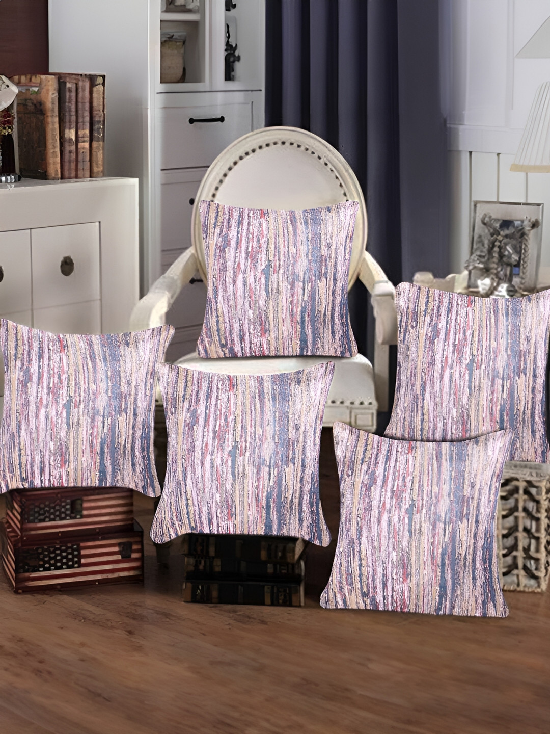 Tesmare Grey & Pink 5 Pieces Abstract Velvet Square Cushion Covers